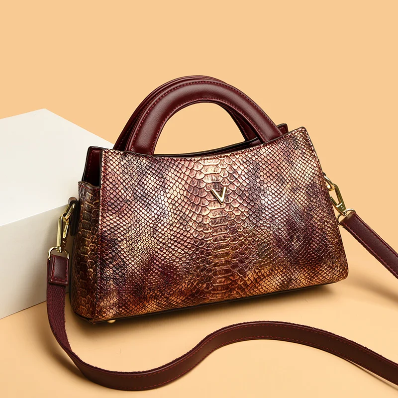 Роскошная Женская сумка 2023 Дизайнерская сумка через плечо с крокодиловым узором из искусственной кожи, брендовая Женская повседневная сумка через плечо, Яркая Цветная сумка . ' - ' . 1