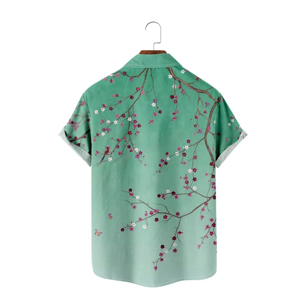 Рубашка с карманами, зеленый топ с 3D принтом, повседневная модная пляжная рубашка, мужские Гавайи, свободные, дышащие, с коротким рукавом . ' - ' . 1