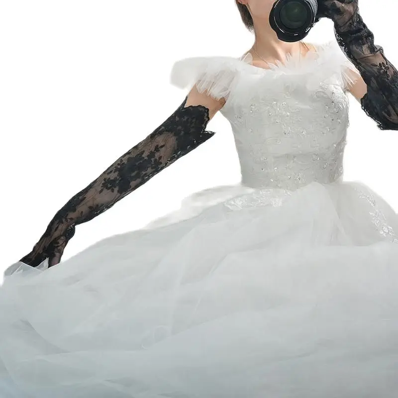 Сексуальные кружевные перчатки женская тонкая невеста ретро вышивка кружева фото банкет длинные перчатки . ' - ' . 0