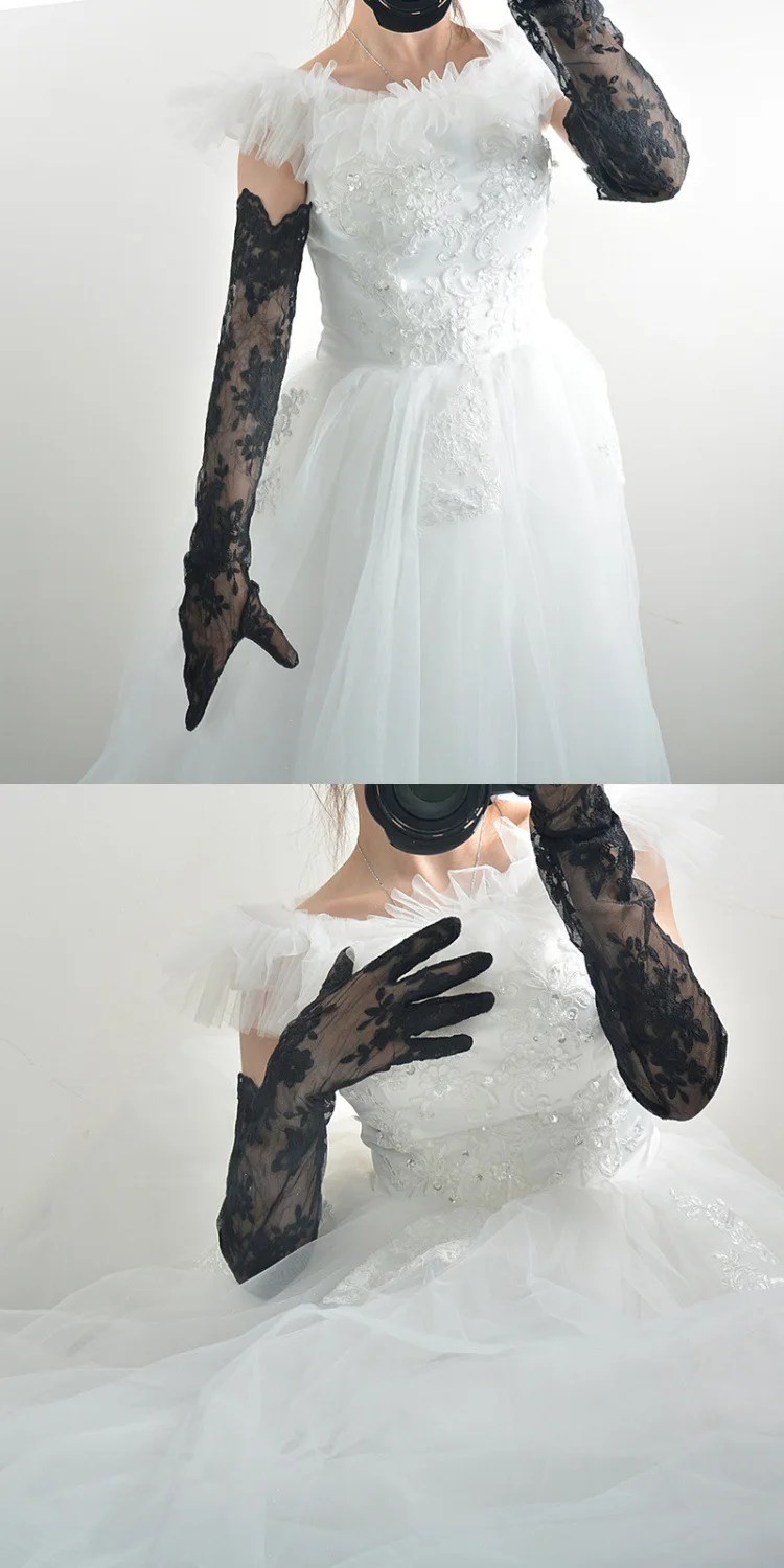 Сексуальные кружевные перчатки женская тонкая невеста ретро вышивка кружева фото банкет длинные перчатки . ' - ' . 5
