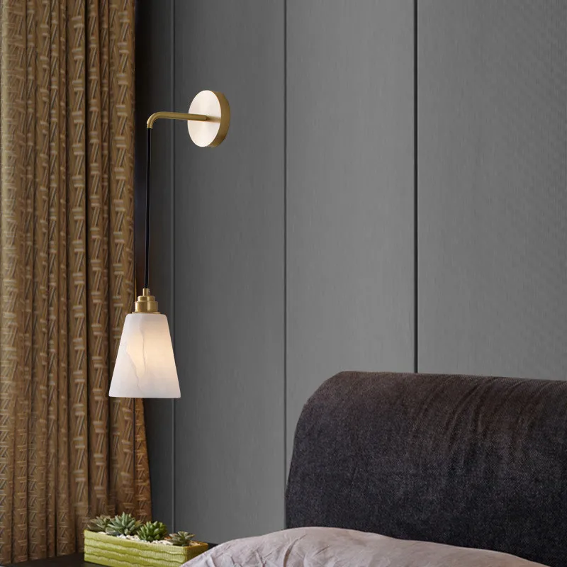 Современная скандинавская простая вилла домашний кабинет зеркало в спальне изголовье кровати полностью медное из натурального мрамора подвесной проволочный настенный светильник . ' - ' . 0