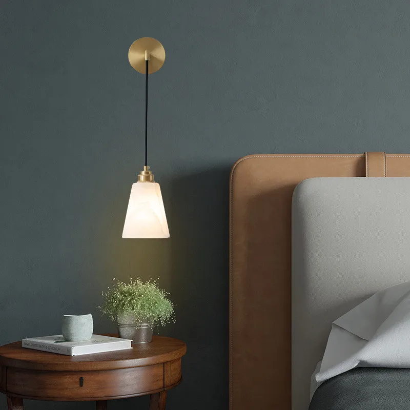 Современная скандинавская простая вилла домашний кабинет зеркало в спальне изголовье кровати полностью медное из натурального мрамора подвесной проволочный настенный светильник . ' - ' . 1