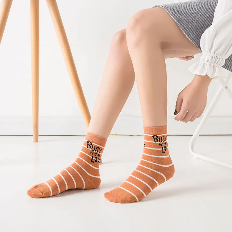 Студенческие носки в полоску в корейском стиле, цвет /черный /белый/желтый, хлопчатобумажные смеси, средние носки1заказ = 5 пар . ' - ' . 0