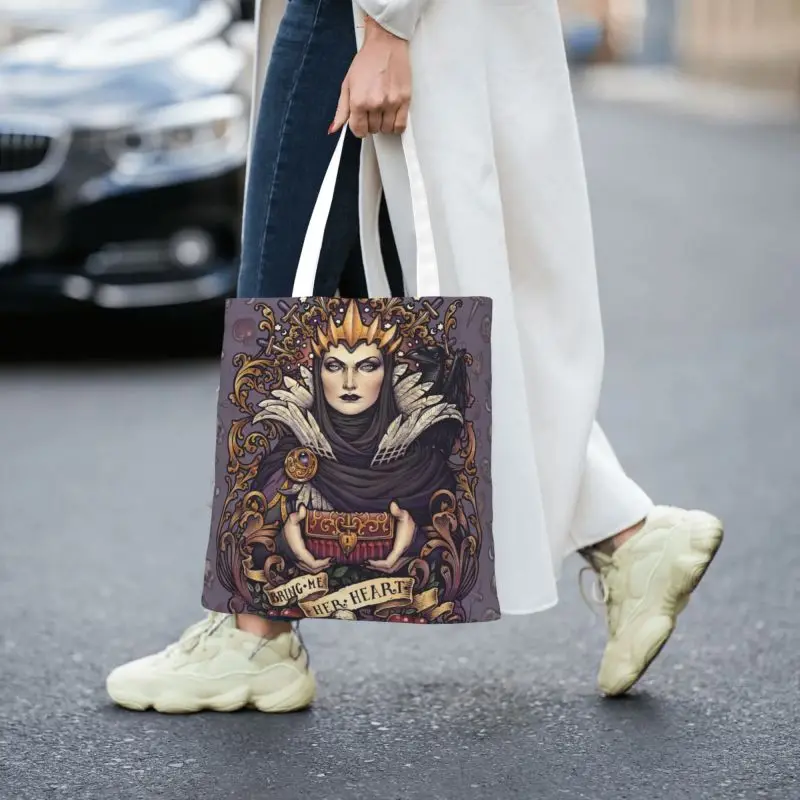 Сумка для покупок Bring Me Her Heart, женская холщовая сумка через плечо, портативные сумки для покупок Злой Королевы, ведьмы на Хэллоуин, Сумки для покупок продуктов . ' - ' . 3