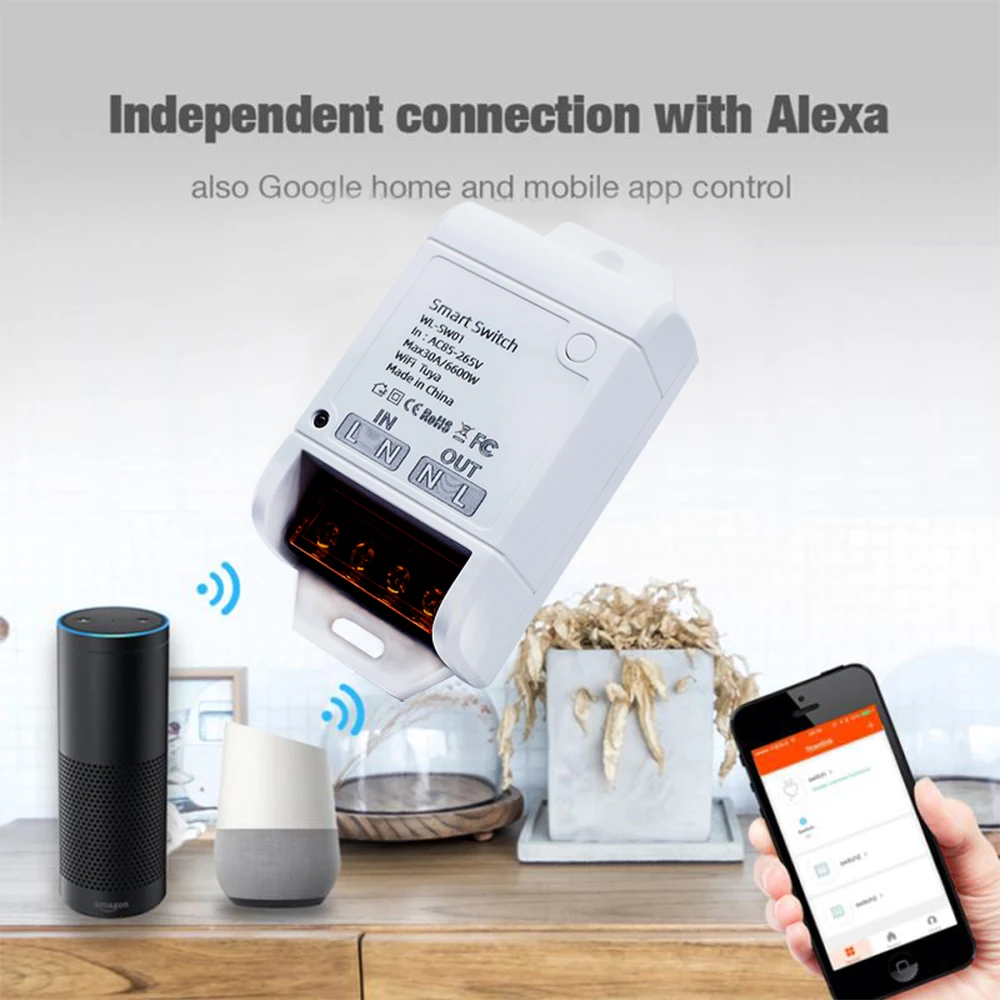 Умный переключатель 30A 6600 Вт Wifi релейный модуль 85-265 В 220 В Контроллер Приемник Приложение Tuya Беспроводной пульт дистанционного управления Alexa Google Home . ' - ' . 4