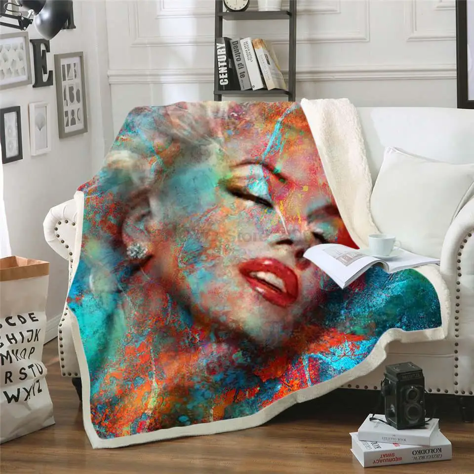 Флисовое одеяло с 3D принтом Мэрилин Монро для кроватей, для пеших прогулок, пикника, Толстое одеяло, Модное покрывало, Шерп-одеяла . ' - ' . 3