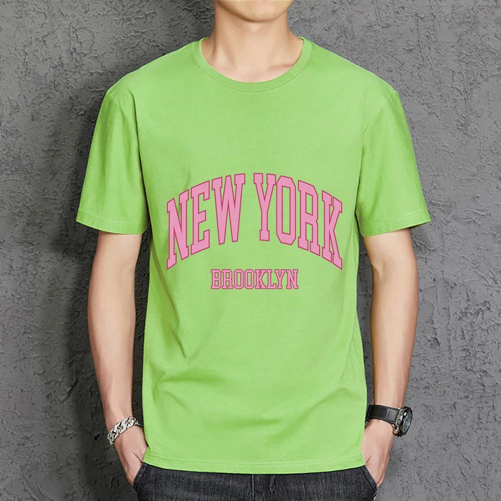 Футболка New York Brooklyn Pink City с надписью Man, удобная хлопчатобумажная одежда с круглым вырезом, винтажная одежда, Дышащая Свободная мужская футболка . ' - ' . 0