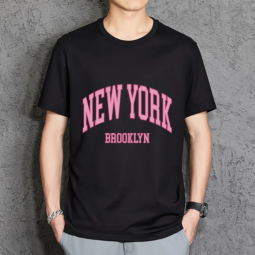 Футболка New York Brooklyn Pink City с надписью Man, удобная хлопчатобумажная одежда с круглым вырезом, винтажная одежда, Дышащая Свободная мужская футболка . ' - ' . 1