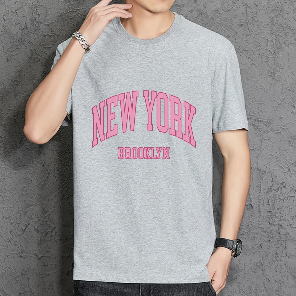 Футболка New York Brooklyn Pink City с надписью Man, удобная хлопчатобумажная одежда с круглым вырезом, винтажная одежда, Дышащая Свободная мужская футболка . ' - ' . 3