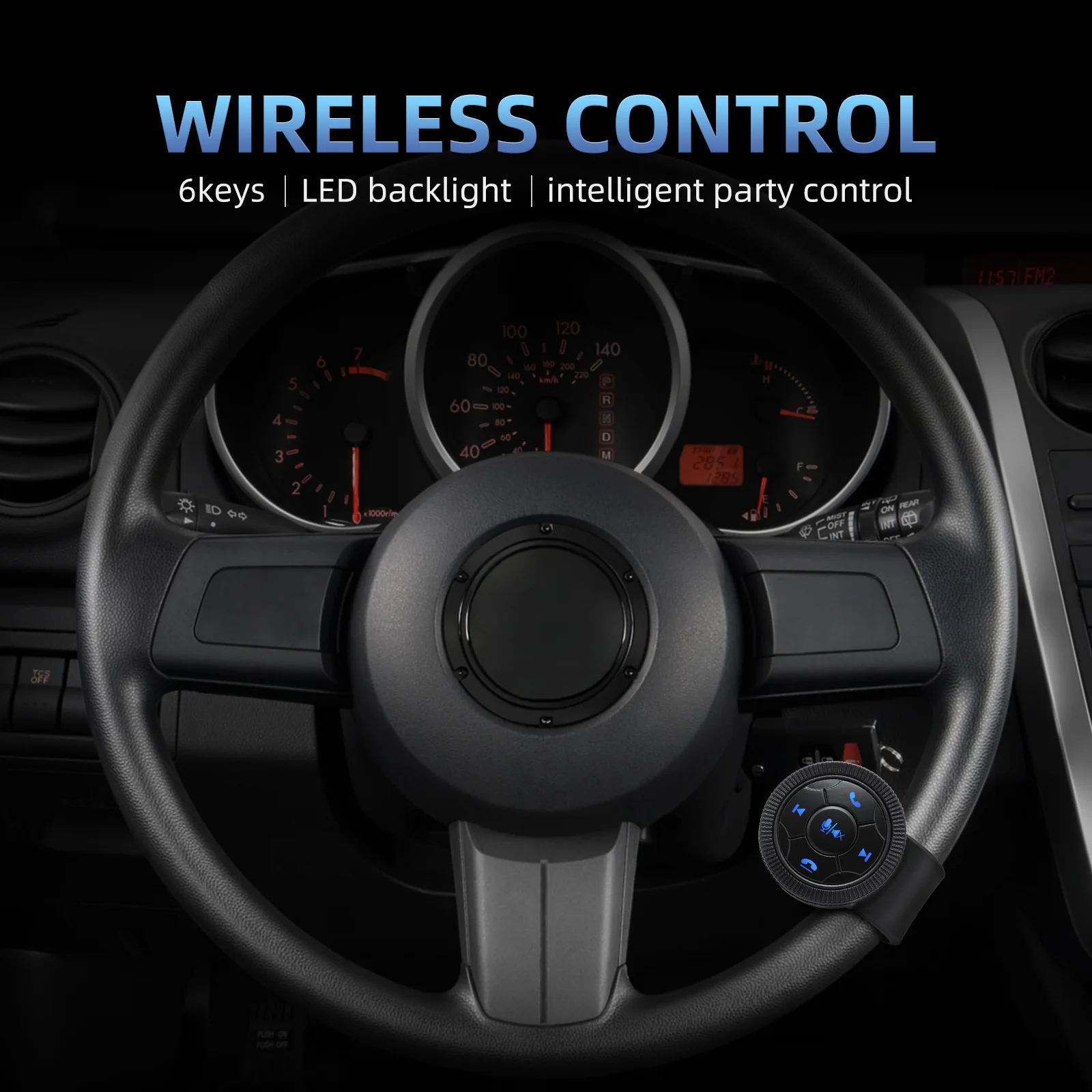 Черная умная беспроводная кнопка управления рулевым колесом автомобиля Для автомобильного радиоприемника музыкального плеера Android DVD GPS навигационного пульта дистанционного управления . ' - ' . 1