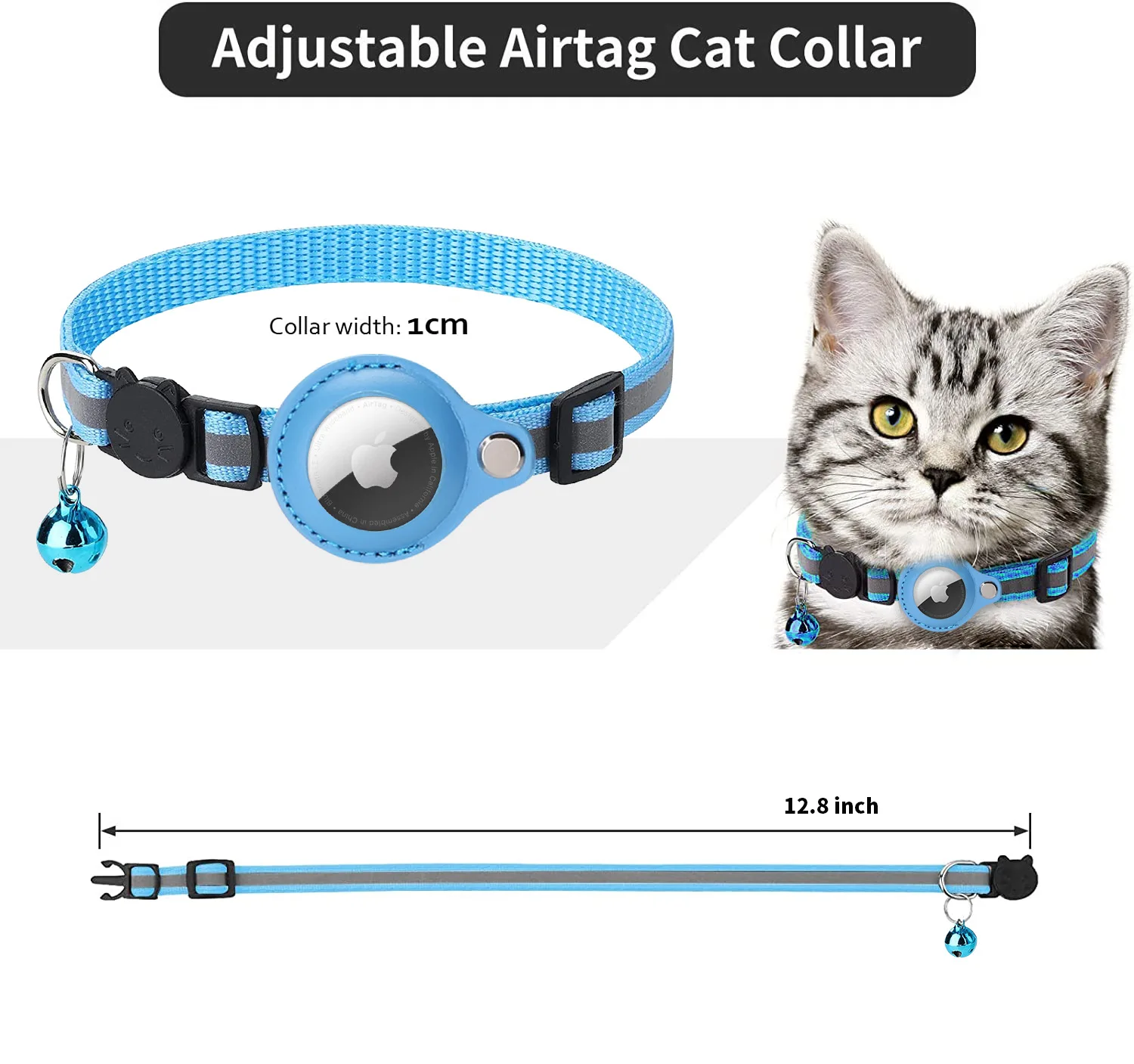 Чехол для Apple Airtag, ошейник для кошки с колокольчиком, светоотражающий нейлоновый ошейник для собаки, GPS-навигатор, защита от потери местоположения, товары для домашних животных . ' - ' . 3