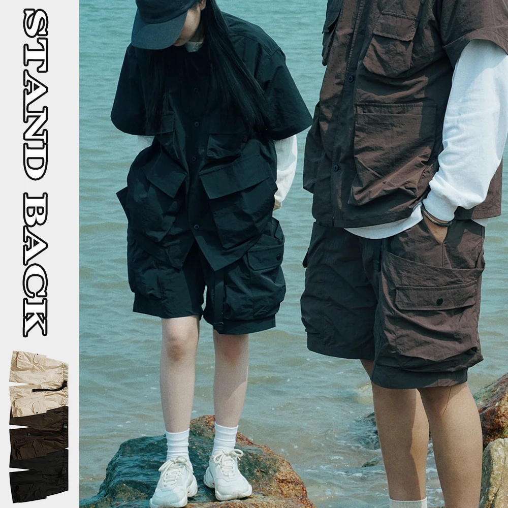 Японские функциональные быстросохнущие нейлоновые водонепроницаемые рабочие шорты с несколькими карманами, повседневные мужские и женские свободные капри Cityboy . ' - ' . 0