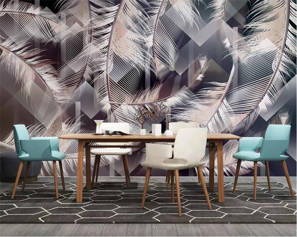 бейбехан, выполненный на заказ в стиле современного искусства, минималистичный цветной фон из перьев для гостиной, обои papel de parede . ' - ' . 4