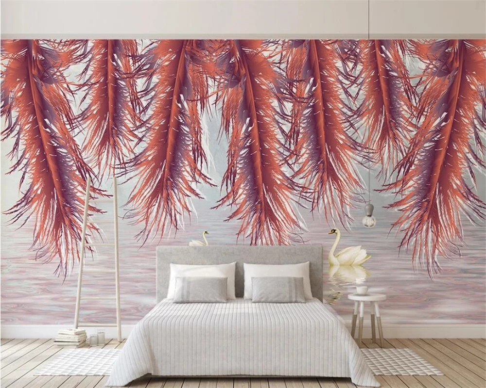 бейбехан, выполненный на заказ в стиле современного искусства, минималистичный цветной фон из перьев для гостиной, обои papel de parede . ' - ' . 5