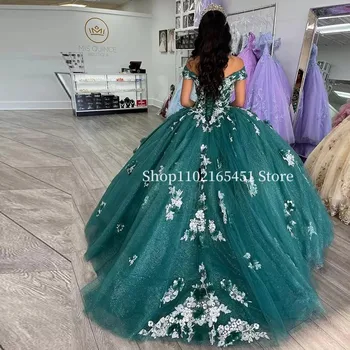 Новое Бальное Платье Quinceanera С Кружевными Аппликациями 3D Цветов С Открытыми Плечами Sweet 16 Cinderella Dress Vestidos De 15 Años